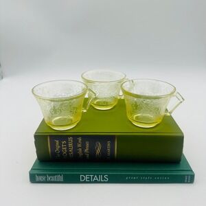 Hazel-Atlas Florentine Poppy Yellow Depression Glass Tea Cups Set of 3
